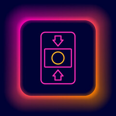 Glowing neon line Fire alarm system icon isolated on black background. Pull danger fire safety box. Colorful outline concept. Vector