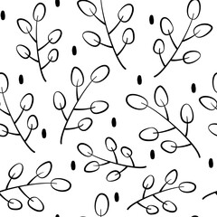 cute minimal black and white trendy seamless vector pattern background illustration with beauty leaves and branch