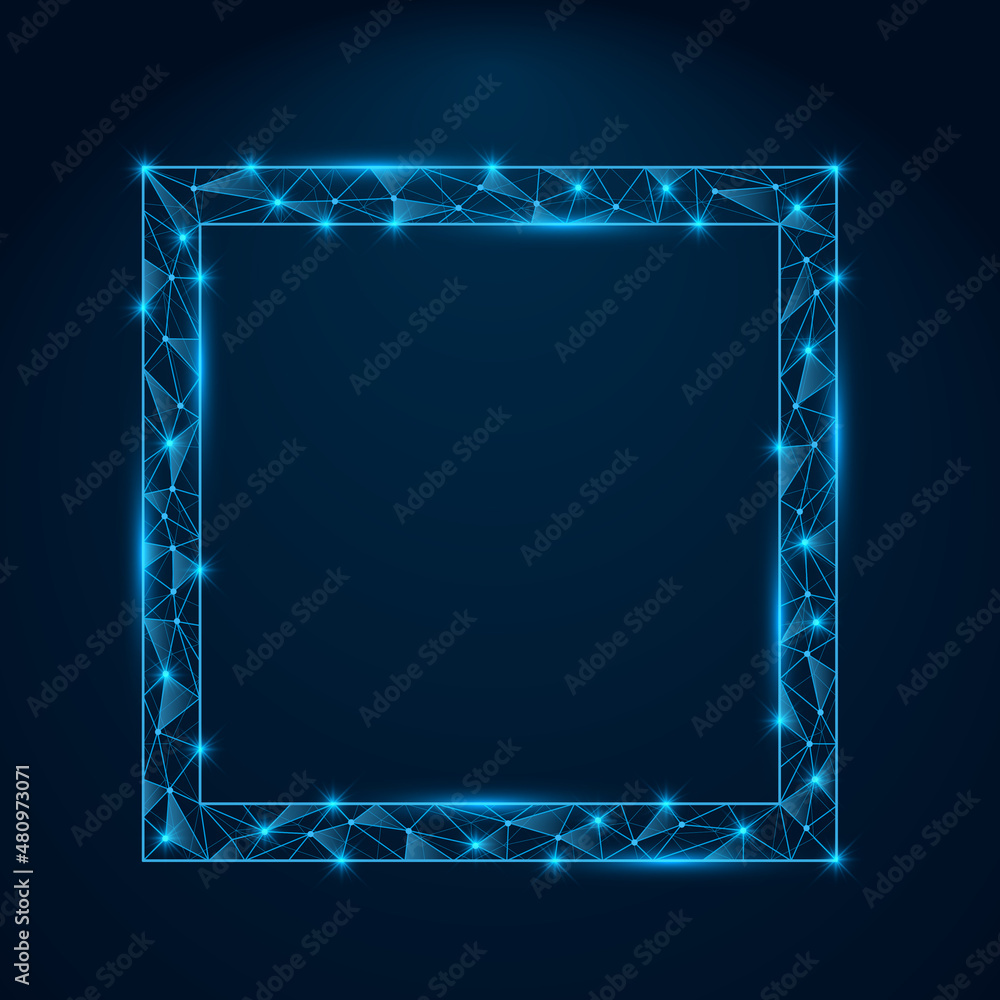 Aufkleber abstract low poly blue square frame with glowing elements. square shape with shinning connecting dot