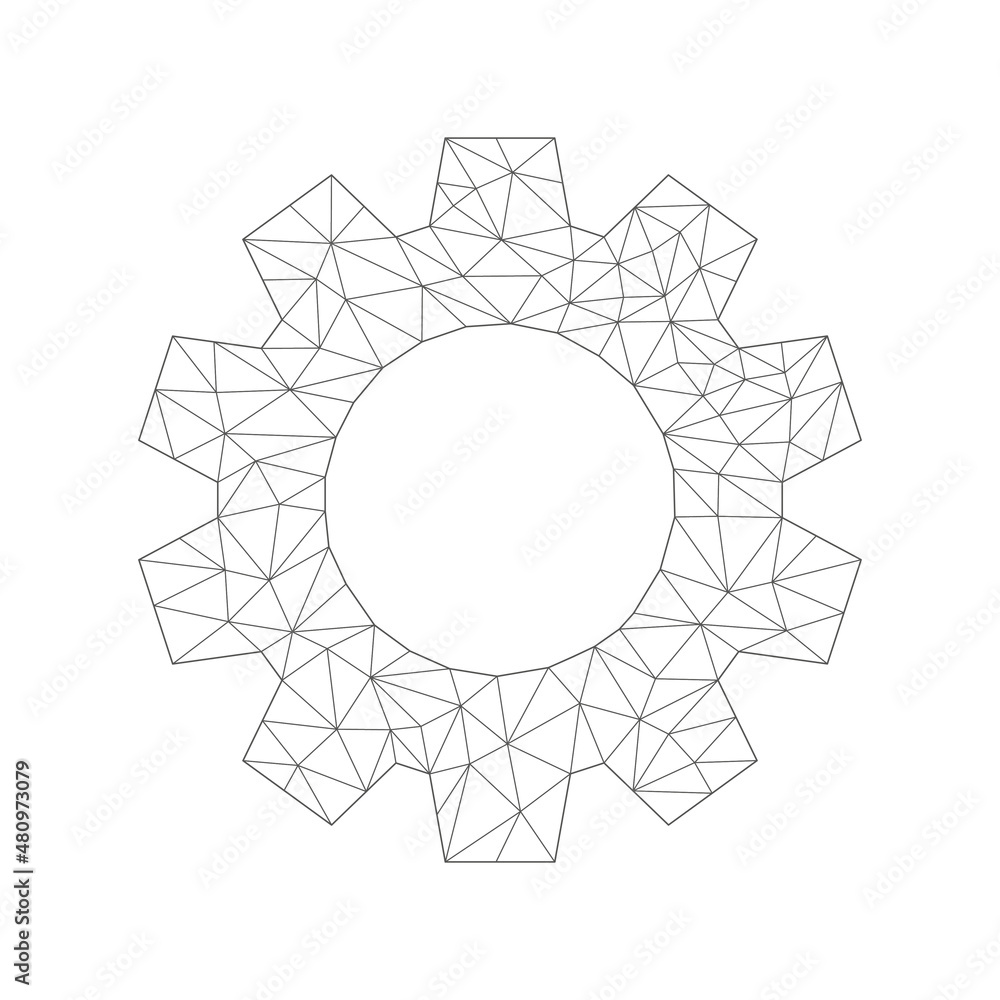 Poster low polygonal gear symbol. cogwheel sign with connection triangular shapes. settings technology conc