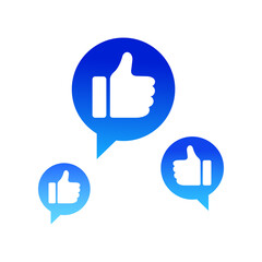 Blue bubble with thumb up like for live stream video chat isolated on white background. Web botton for social media. Network symbol content. Vector flat design tamplate illustration.