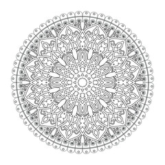 Circular pattern in form of mandala for Henna, tattoo, decoration. Decorative ornament in ethnic oriental style. Coloring book page.