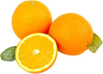 Fresh sweet orange fruit clipping path with leaves