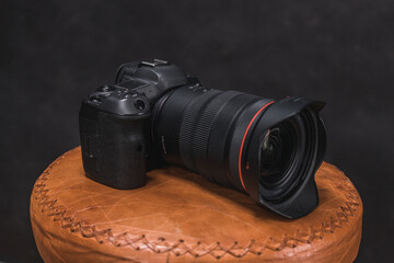 DSLR Camera on leather seat
