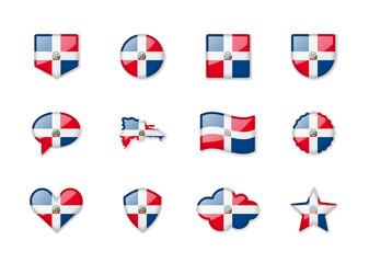 Dominican Republic - set of shiny flags of different shapes.