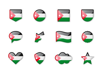 Jordan - set of shiny flags of different shapes.