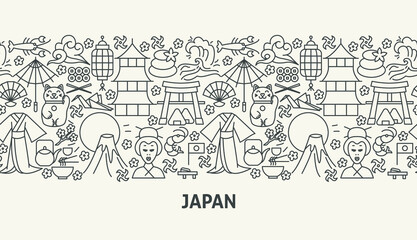 Japan Banner Concept. Vector Illustration of Outline Design.