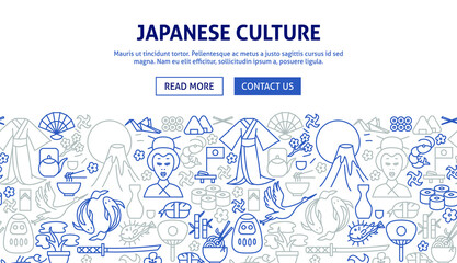 Japan Banner Design. Vector Illustration of Outline Template.