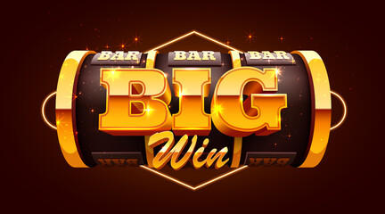 Golden slot machine wins the jackpot. 777 Big win concept. Casino jackpot. - obrazy, fototapety, plakaty