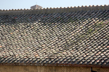 Clay tile roof shingles from top view