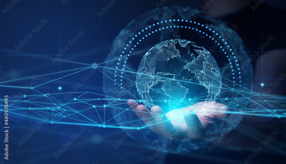 Poster internet communication, wireless connection technology. global communication network concept.
