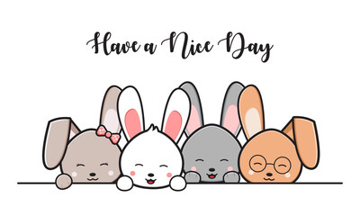 Cute rabbit doodle banner background wallpaper icon cartoon illustration
