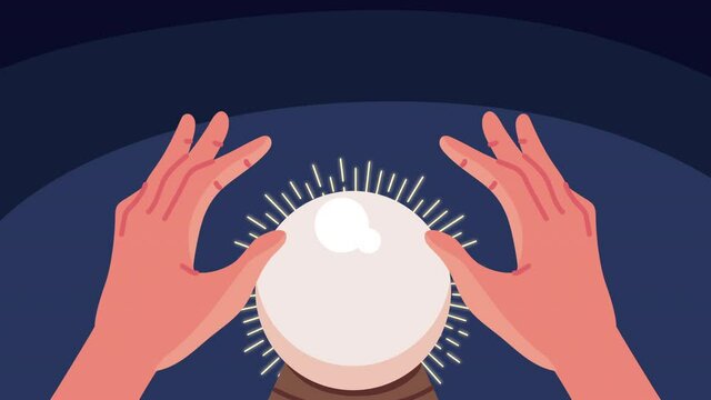 hands with crystal ball fortune telling animation