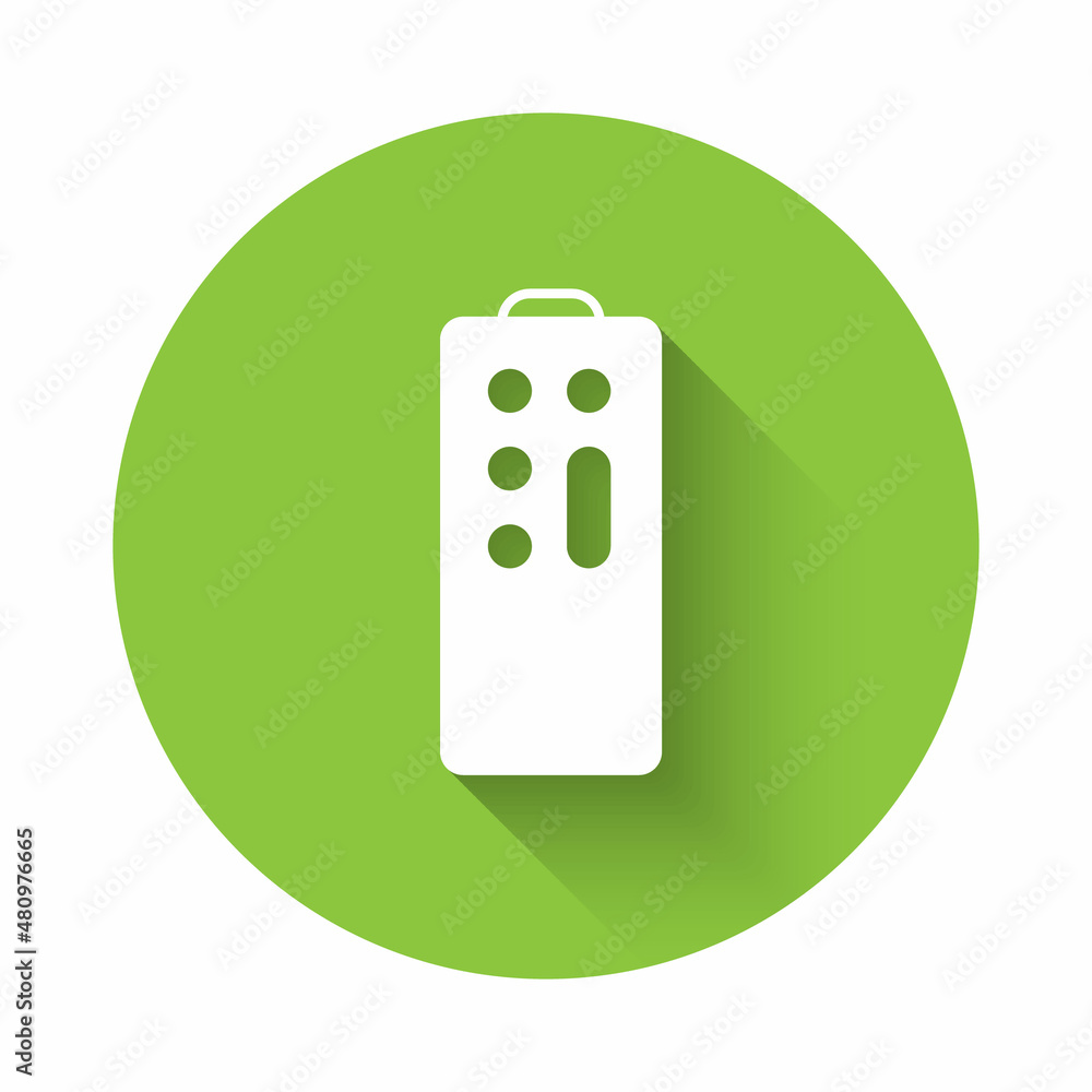 Aufkleber white remote control icon isolated with long shadow. green circle button. vector