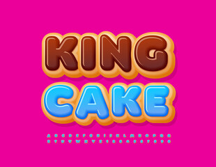 Vector creative emblem King Cake. Blue icing Alphabet Letters and Numbers set.. Sweet donut Font