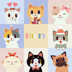 The collection of cute cat with love theme in flat vector style. Illustration about cat with heart theme for banner, sticker label and greeting card