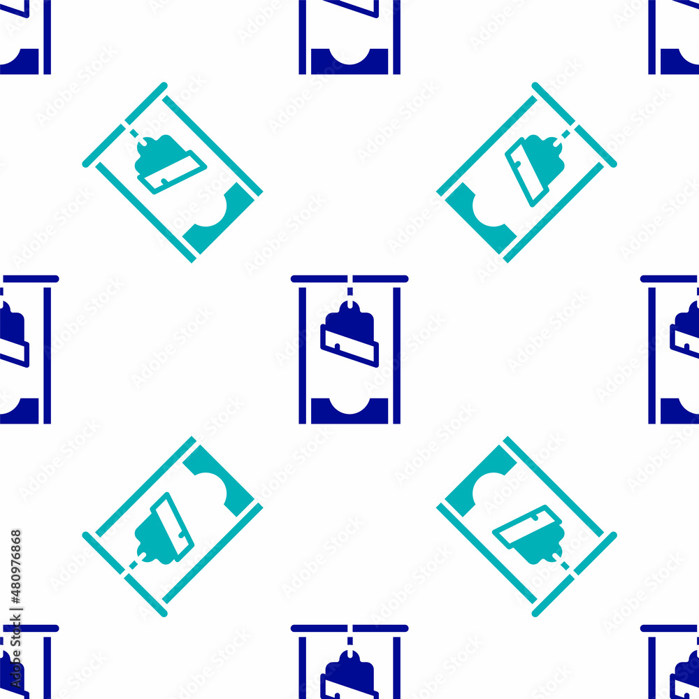 Poster blue guillotine medieval execution icon isolated seamless pattern on white background. vector