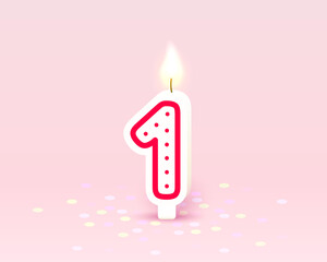 Happy Birthday years anniversary of the person birthday, Candle in the form of numbers one of the year. Vector