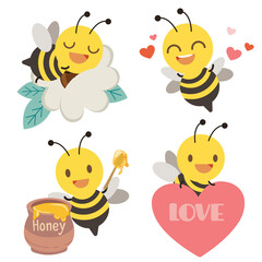 The collection of cute bee with heart for valentine's day.  Graphic resource about valentine's day and holiday for graphic,content , banner, sticker label and greeting card.
