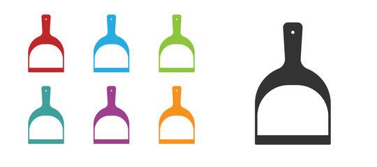 Black Dustpan icon isolated on white background. Cleaning scoop services. Set icons colorful. Vector