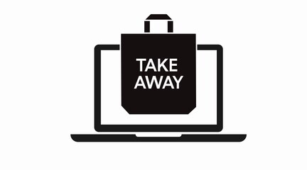 Laptop Take Away Icon. Vector isolated editable flat illustration of a laptop with a take away bag