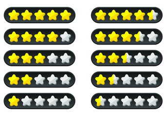 Stars yellow and gray isolated on white background. Rating for sites, hotels, travel packages, online stores, reviews. Vector graphics.