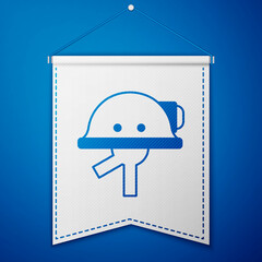 Blue Miner helmet icon isolated on blue background. White pennant template. Vector