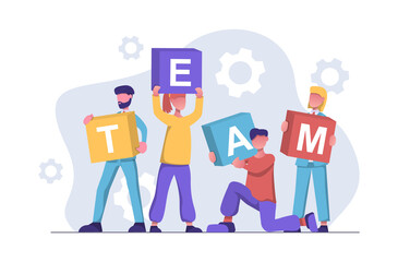 Obraz premium Teamwork. The team holds the cubes with the word team
