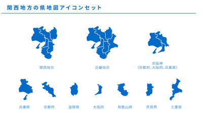 Obraz na płótnie Canvas 日本地図、関西地方の県地図アイコンセット、ベクター素材