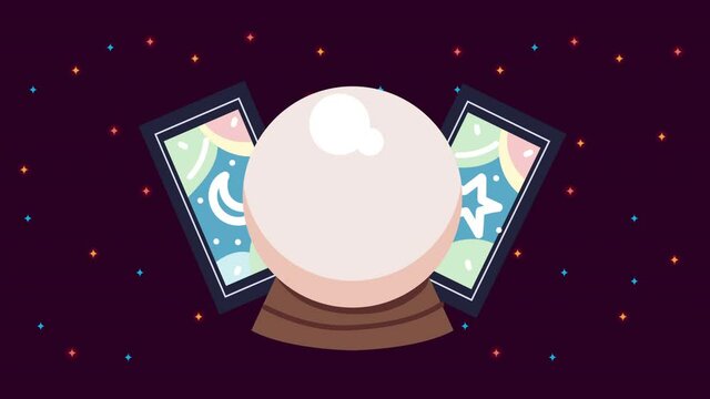crystal ball and cards fortune telling animation