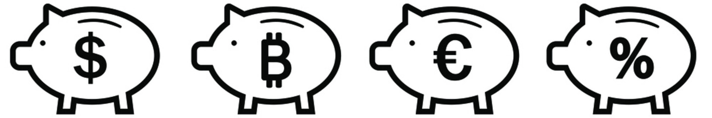 Fototapeta premium Piggy bank icon set. Piggy bank saving money. Banking or business services concept. Vector illustration. 