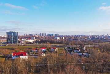 Top view of city park with european deciduous trees