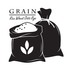 big black knotted sacks icon with grain isolated on white background