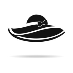 Women's hat icon, black vintage women's hat. Cartoon illustration, vector.