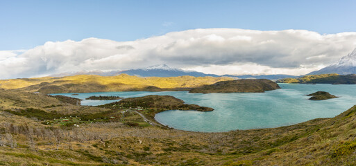 Lago del Pehoe in Torres del Paine national park, Patagonia, Chile.