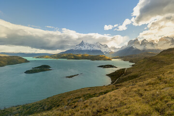 Lago del Pehoe in Torres del Paine national park, Patagonia, Chile.