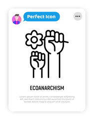 Ecoanarchism thin line icon. Hand holding flower in fist. Symbol of protest. Thin line icon. Vector illustration.