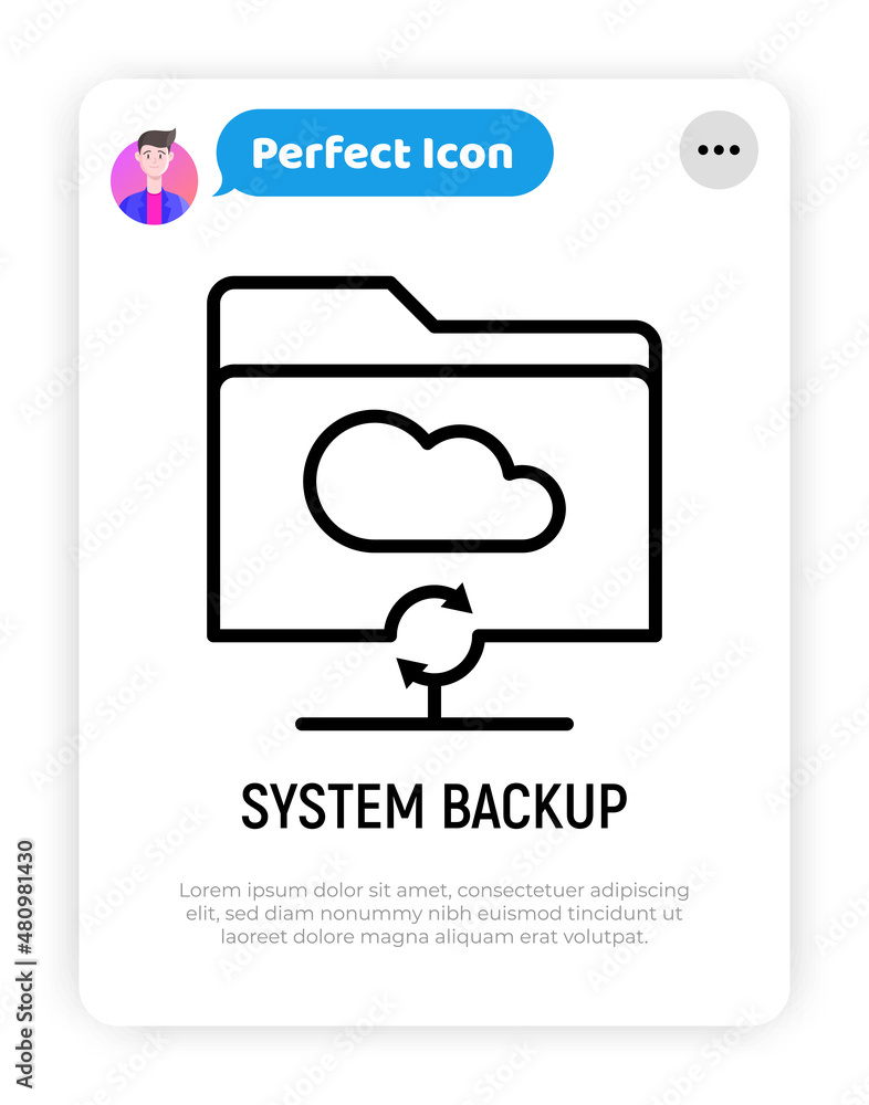 Poster system backup in cloud service thin line icon. modern vector illustration.