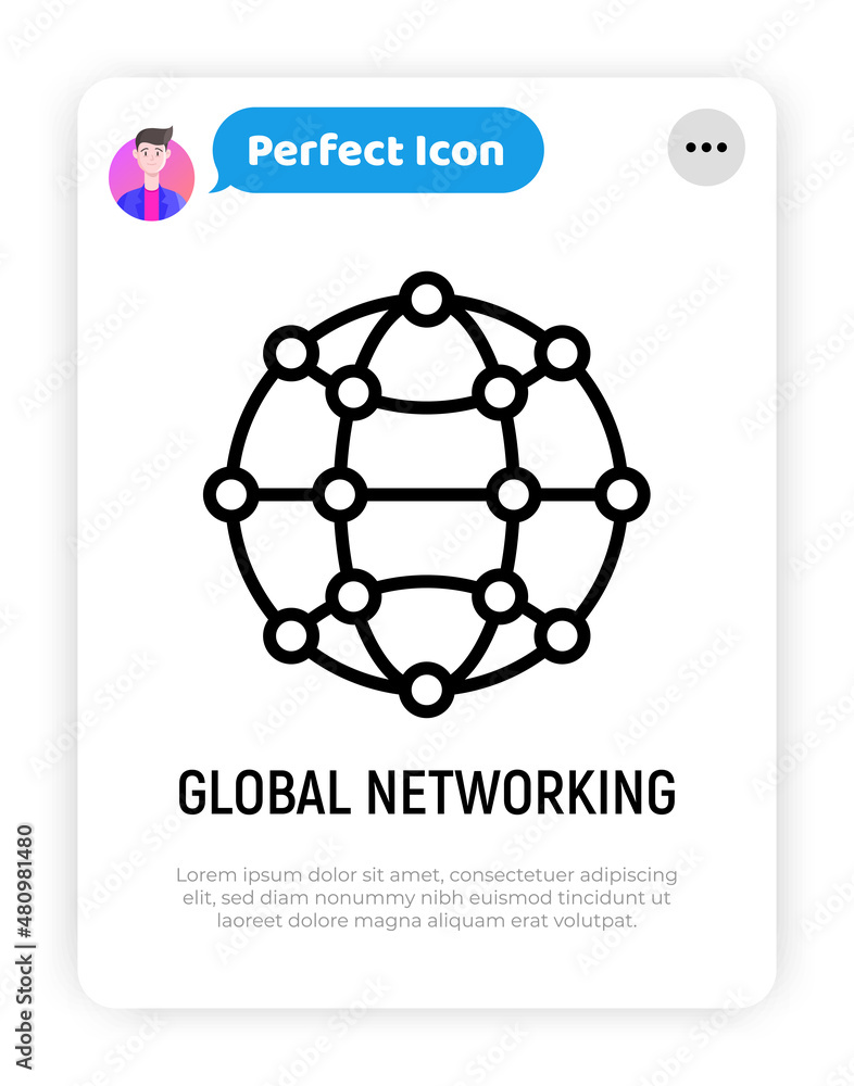 Poster global networking thin line icon. modern vector illustration of worldwide connection.