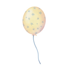 Cute yellow balloon. Hand painted watercolor illustration isolated on white background.