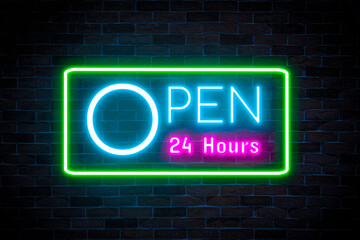 OPEN 24 hour neon banner,  shining light sign collection.