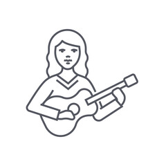 Girl with a guitar - modern black line design style icon