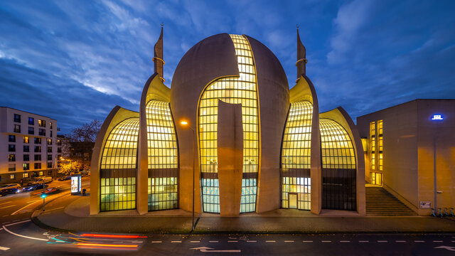 DITIB Mosque in Cologne Ehrenfeld (largest Mosque in Germany) at dusk