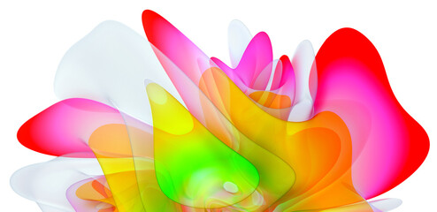 3d render of abstract art with part of surreal alien blossom flower in curve wavy elegance biological lines forms in white red pink and toxic green gradient color on isolated white background