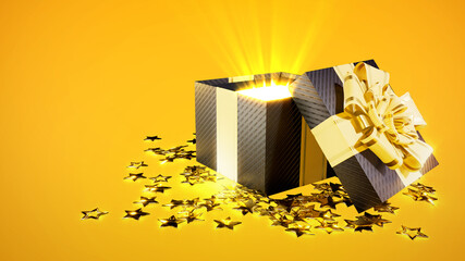 surprise gift box for black friday with stars on floor, isolated - object 3D rendering