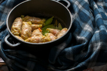 Cooking stuffed cabbage with rice and meat