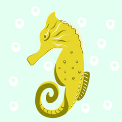 Cute yellow doodle Sea horse, vector illustration. 