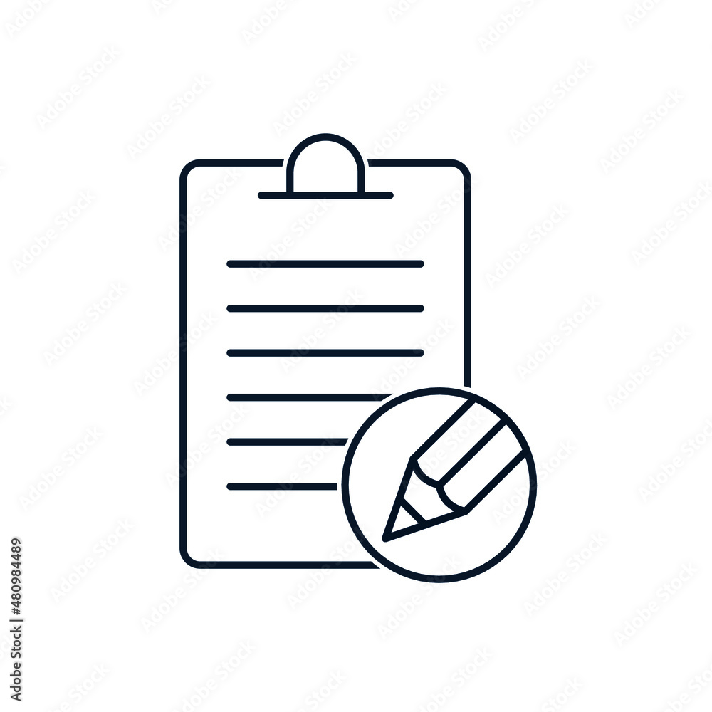 Poster notepad, pencil. the concept of creating and editing a document. vector icon isolated on white backg