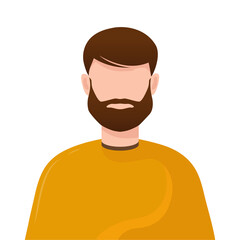 Portrait of a man isolated on white background. A guy with brown hair and a beard. Male character. Avatar for social networks in flat vector style.
