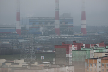 CHP minsk huge pipes with steam.